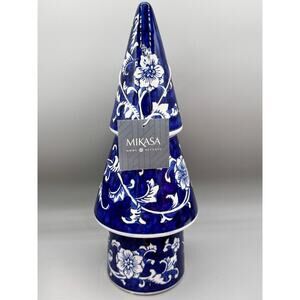 Mikasa 12 in Blue 2-Tier Daisy Chinoiserie Ceramic Christmas Tree NEW
